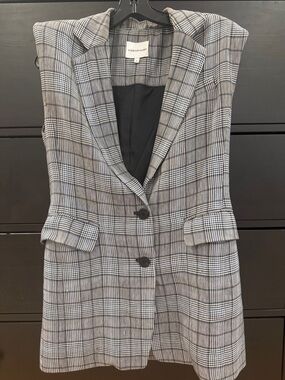 Plaid Tailored Sleeveless Blazer Vest - Gray